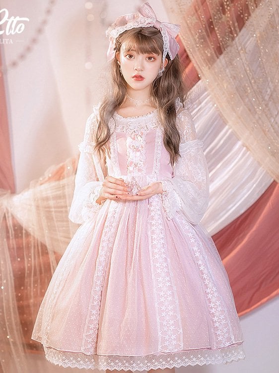 Clearance - Sweet Dreamland Square Neckline Pink Jumper Skirt Set