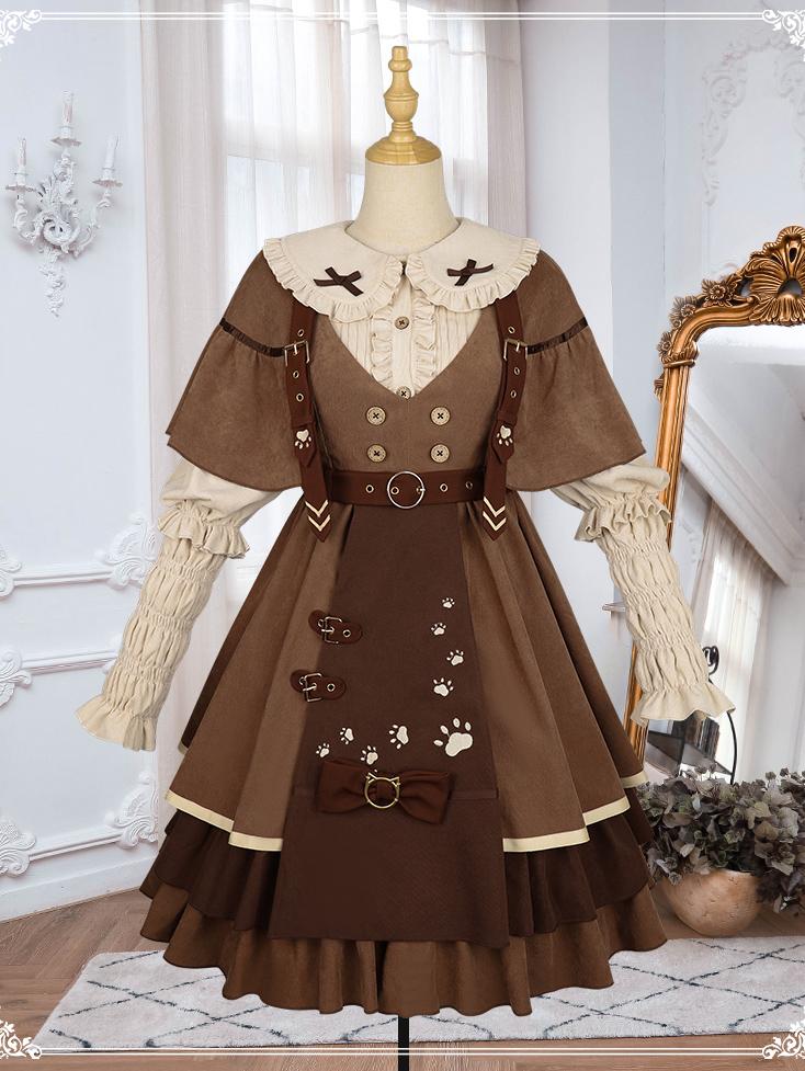 Detective Kitten V-neckline Jumper Skirt / Leg-of-mutton Sleeves Shirt / Cape Full Set