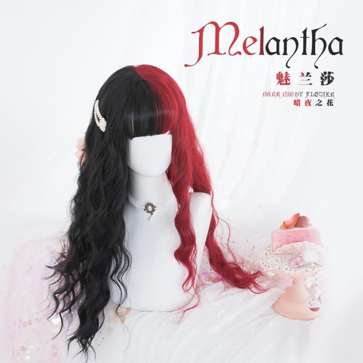 Melantha Half Black and Half Red Long Wavy Synthetic Wig With Bangs