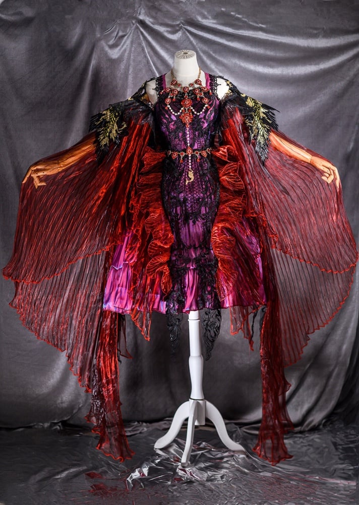 Red Gorgeous One Piece Detachable Sleeves Gothic Dress Full Set
