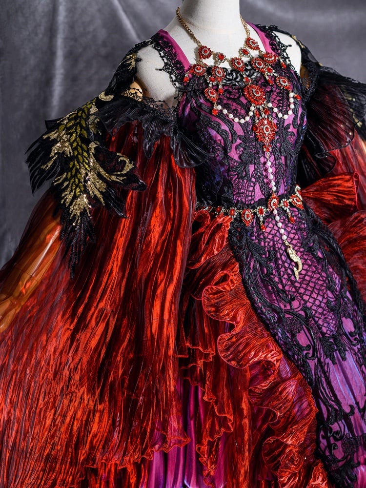 Red Gorgeous One Piece Detachable Sleeves Gothic Dress Full Set