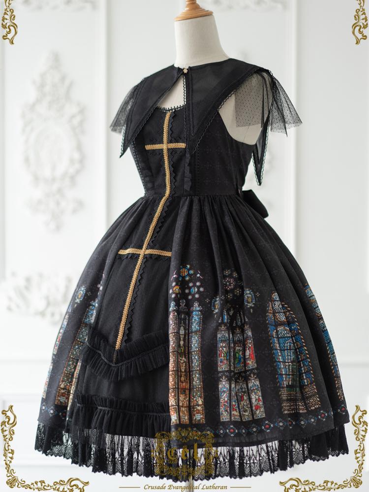 Black gothic dress stained glass
design