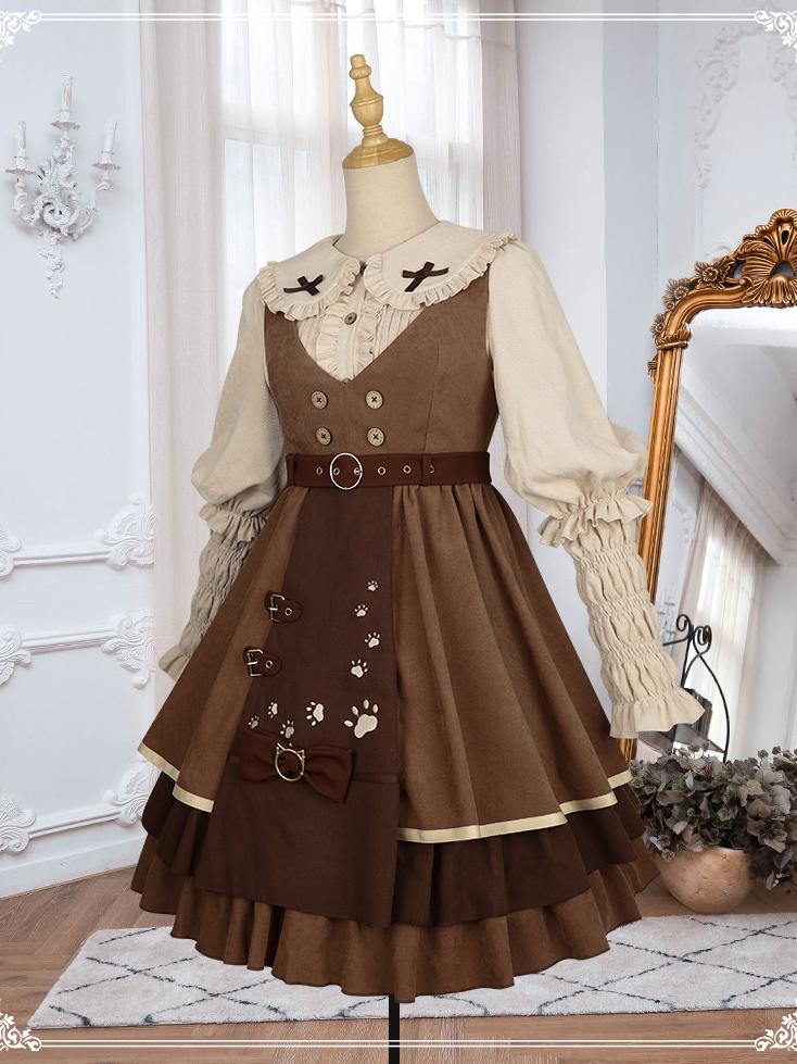 Detective Kitten V-neckline Jumper Skirt / Leg-of-mutton Sleeves Shirt / Cape Full Set