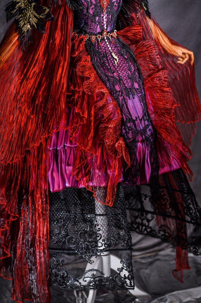 Red Gorgeous One Piece Detachable Sleeves Gothic Dress Full Set