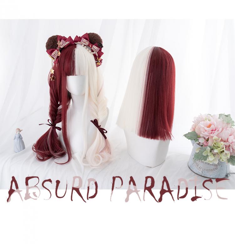 Absurd Paradise Half Red and Half White Long Synthetic Wig With Bangs