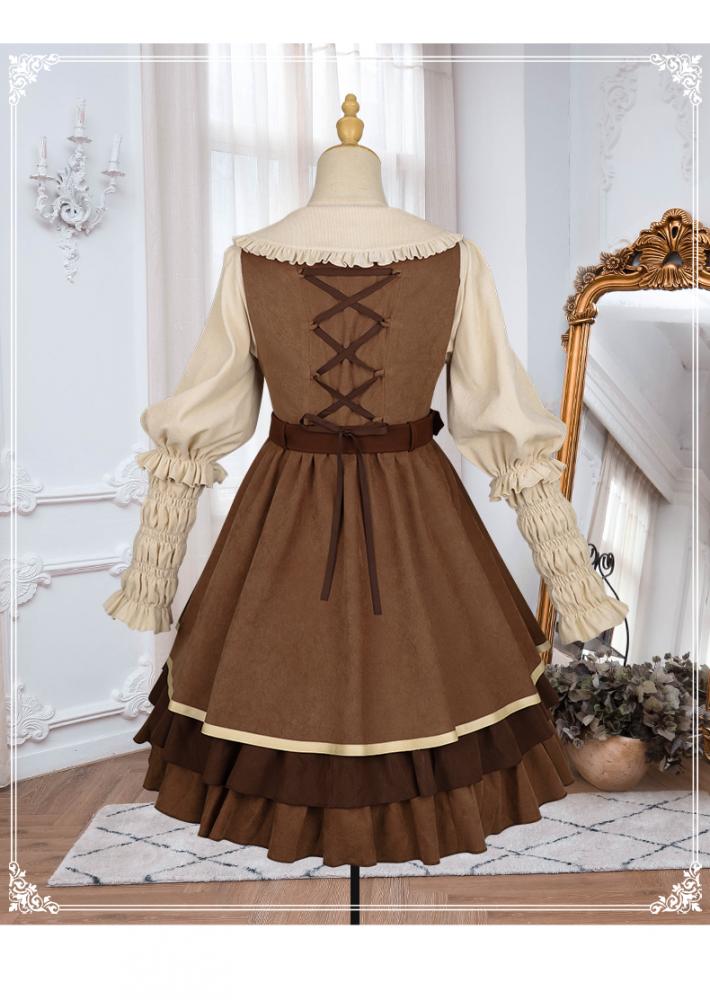 Detective Kitten V-neckline Jumper Skirt / Leg-of-mutton Sleeves Shirt / Cape Full Set
