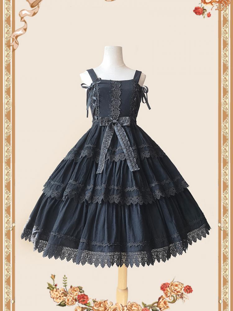 Classic Black Cake Tree Tiered Flounce Skirt with Elegant Lace