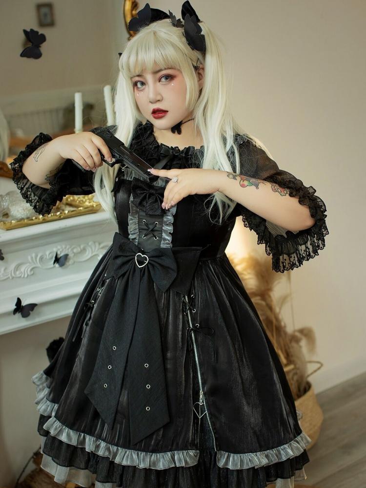 Plus Size Heartbeat Warning Black Jumper Skirt
