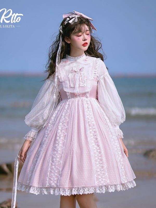 Clearance - Sweet Dreamland Square Neckline Pink Jumper Skirt Set