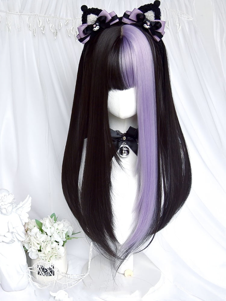 Highlight Hair Color Black and Purple Straight Synthetic Wig