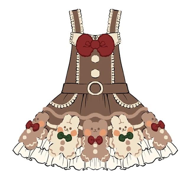 Christmas Teddy and Bunny Brown Overalls Sweet Winter Dress