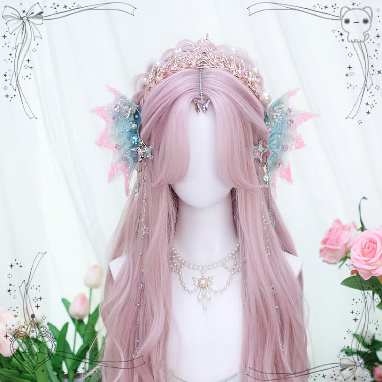 Curtain Bangs Pink Long Wavy Synthetic Wig