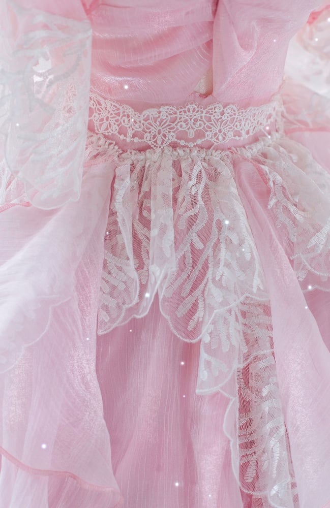 Fairycore Dress Full Set- Coral Embroidery Pink Princess Dress + Shell Tiara + Shell Wrist Cuffs