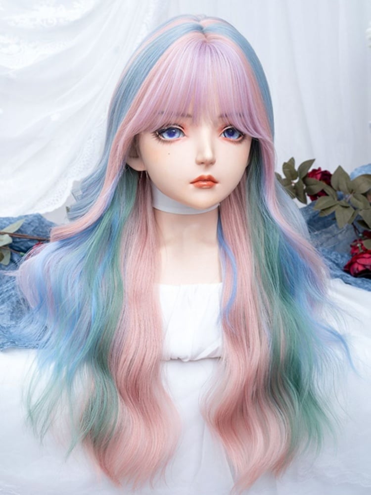 Rainbow Mixed Color Long Wavy Synthetic Wig