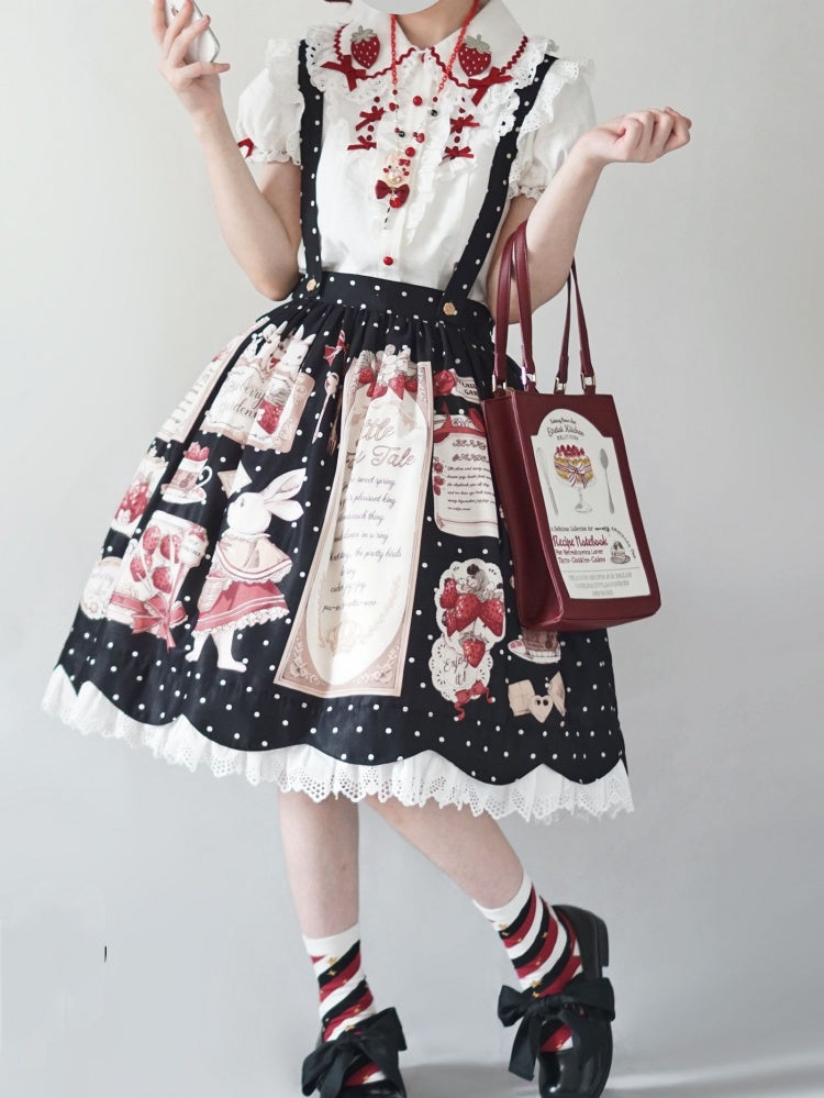 Black Bunny's Strawberry Invitation Detachable Bodice Lolita Polka-dot Pattern Overall Dress