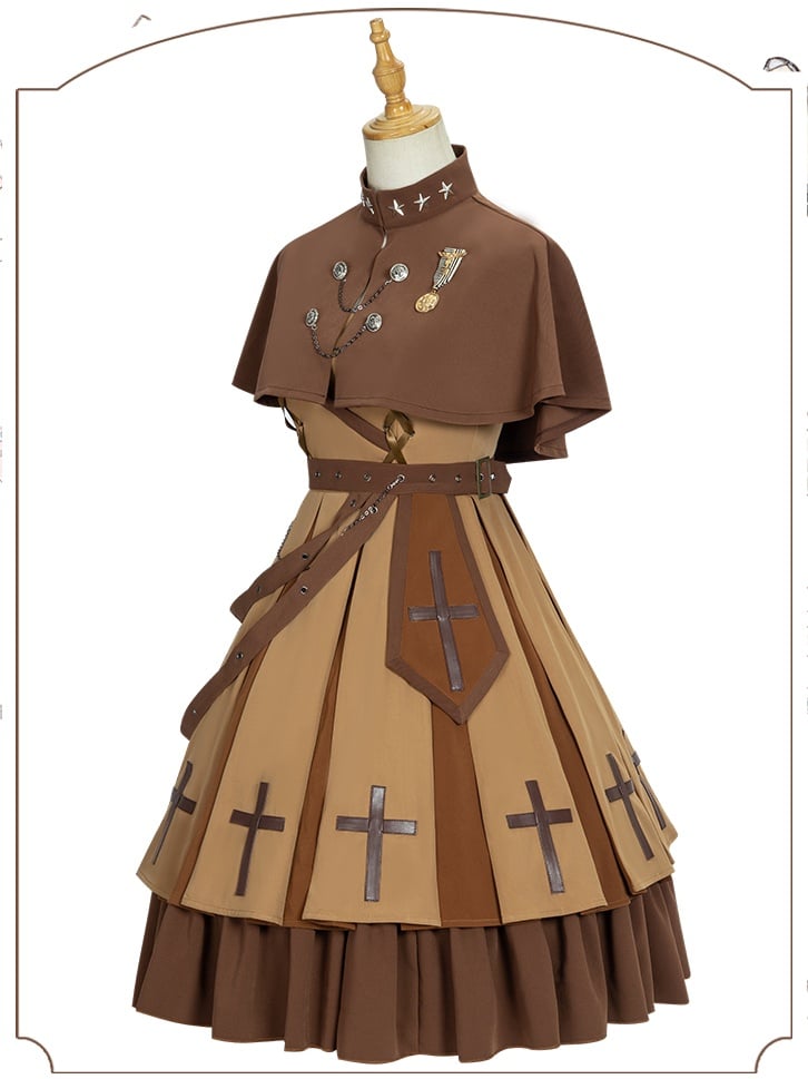 Brown Military Full Set- Jumper Skirt+ Cape + Waistbelt + Badge