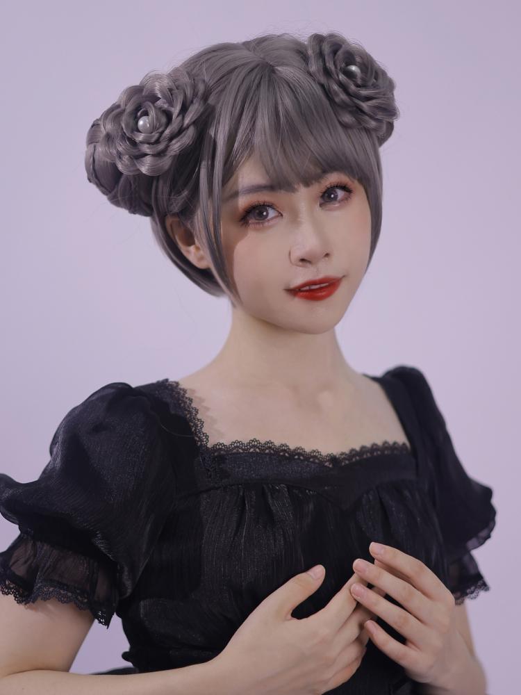 Gray Short Wig and Accessories Set Multi-styling Matte Wig / Hairclips / KC / Ponytail