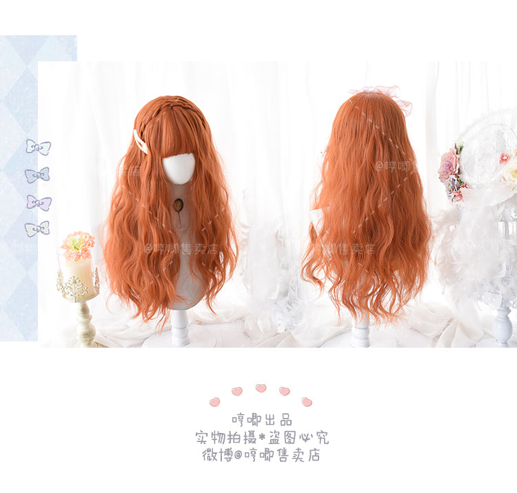 Pumpkin Mousse Long Curly Synthetic Wig with Bangs