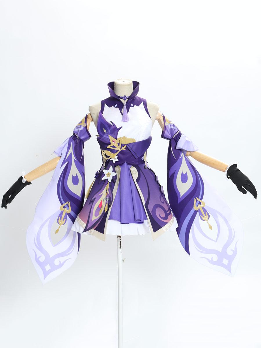 Genshin Impact Keqing Cosplay Costume Milk Silk Satin Fabric Dress Game Cosplay Costume - Sukuroi