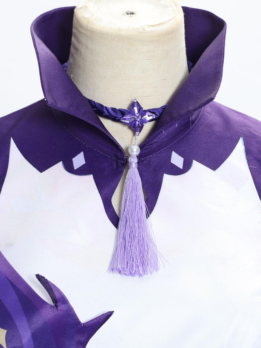 Genshin Impact Keqing Cosplay Costume Milk Silk Satin Fabric Dress Game Cosplay Costume - Sukuroi