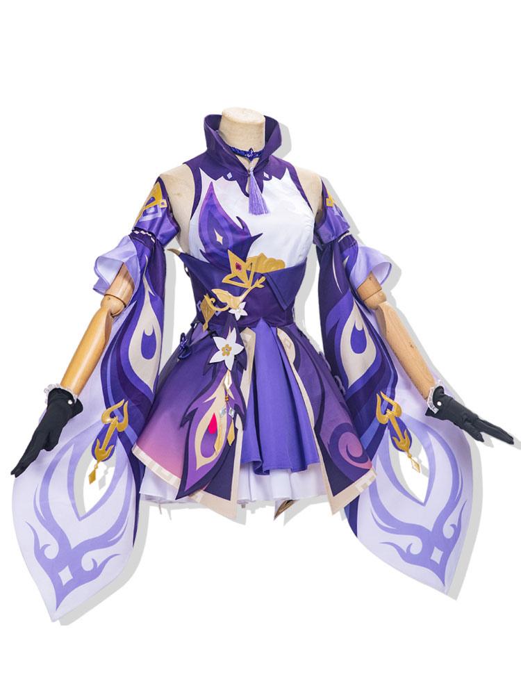 Genshin Impact Keqing Cosplay Costume Milk Silk Satin Fabric Dress Game Cosplay Costume - Sukuroi