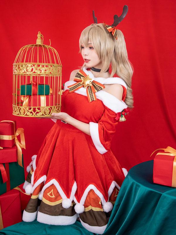 Genshin Impact Game Cosplay Barbara Christmas Dress Cosplay Costumes - Sukuroi