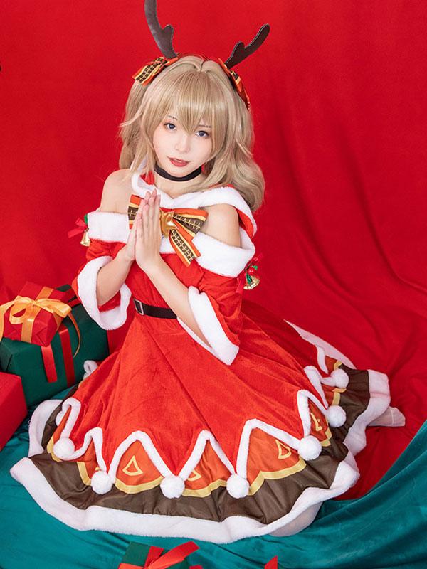 Genshin Impact Game Cosplay Barbara Christmas Dress Cosplay Costumes - Sukuroi