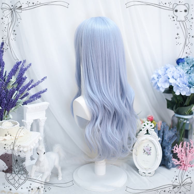 Air Bangs Blue Wavy Synthetic Wig