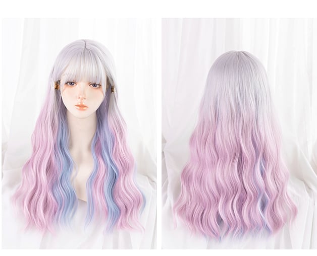 Ombre Pink and Blue Long Wavy Synthetic Wig