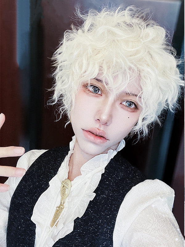 White Curly Ouji Short Wig