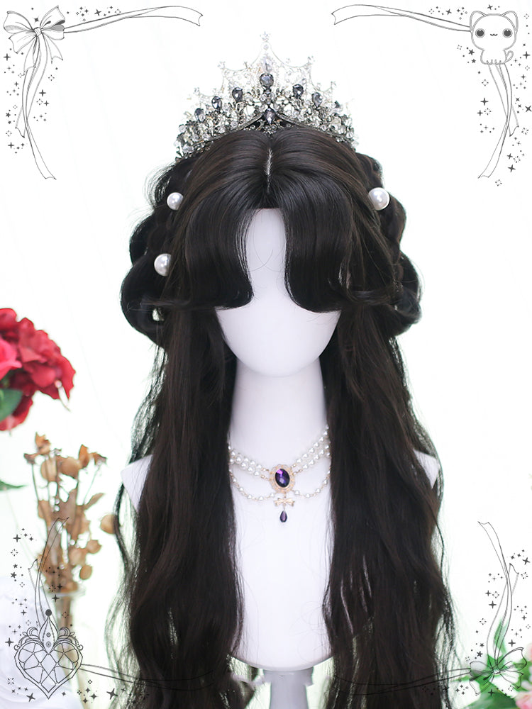 Black-brown Natural Parting Wavy Long Synthetic Wig