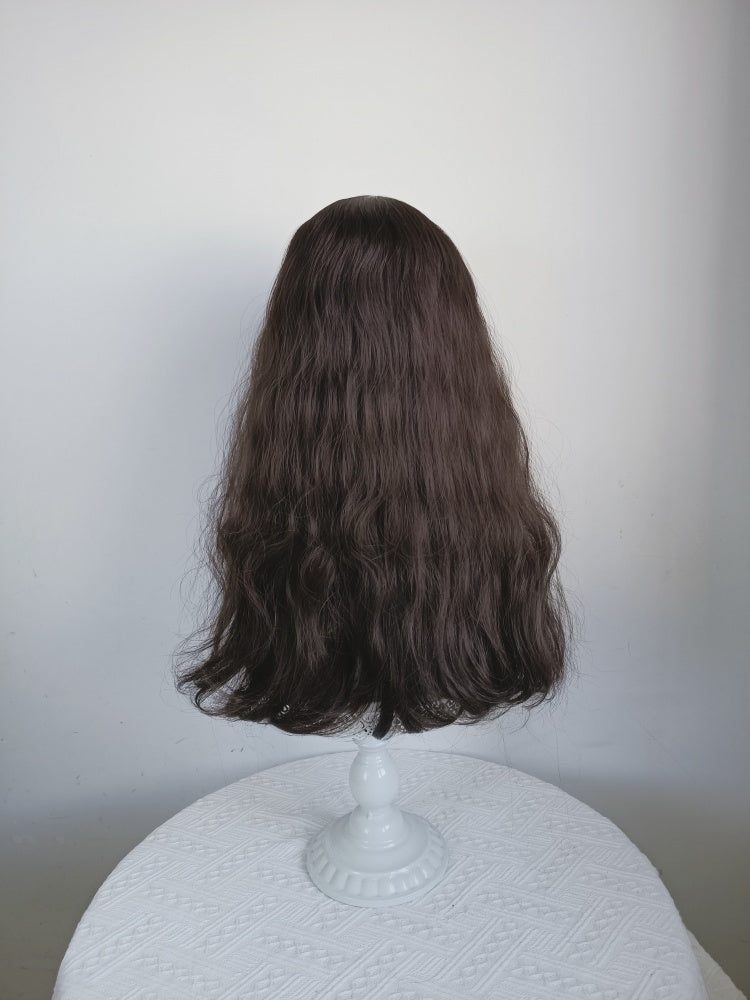 Long Wavy Dark Chocolate Brown Wig with Bangs