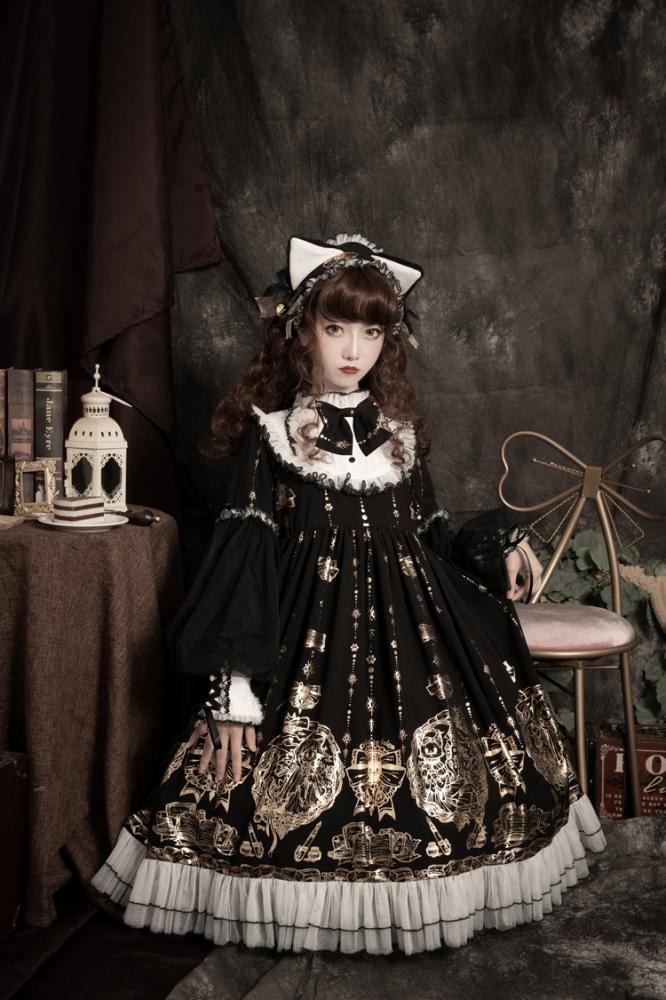 Fairytale Town Stand Collar Long Sleeves Gothic One Piece