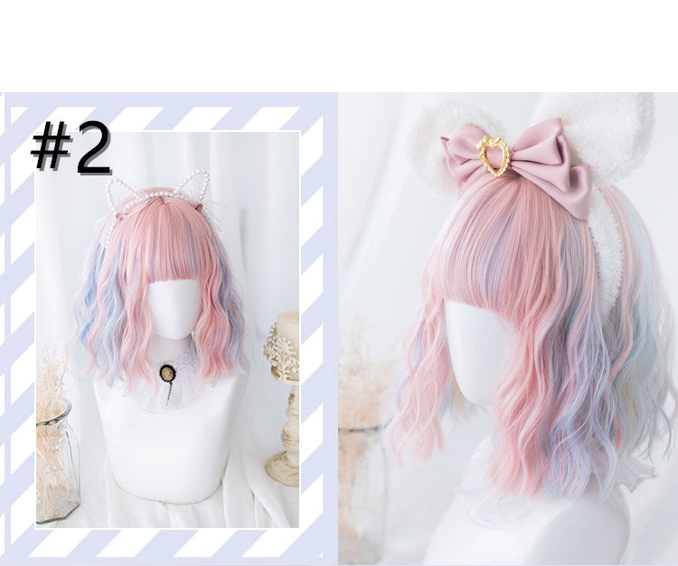 Unicorn Ice Cream Short Curly Synthetic Wig with Bangs