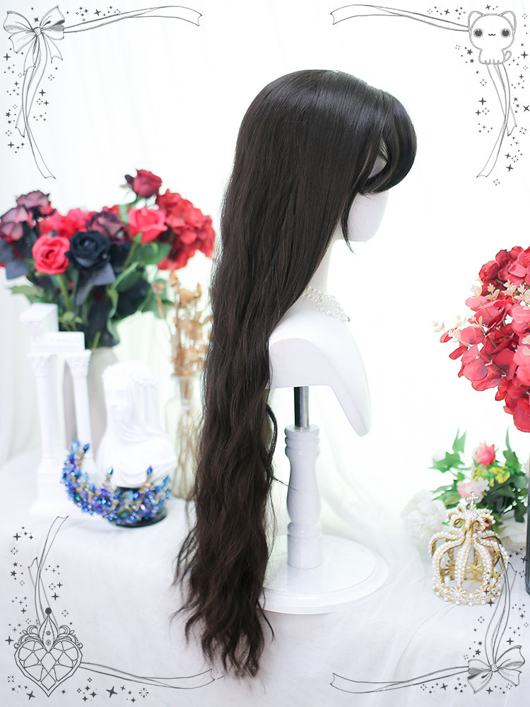 Black-brown Natural Parting Wavy Long Synthetic Wig