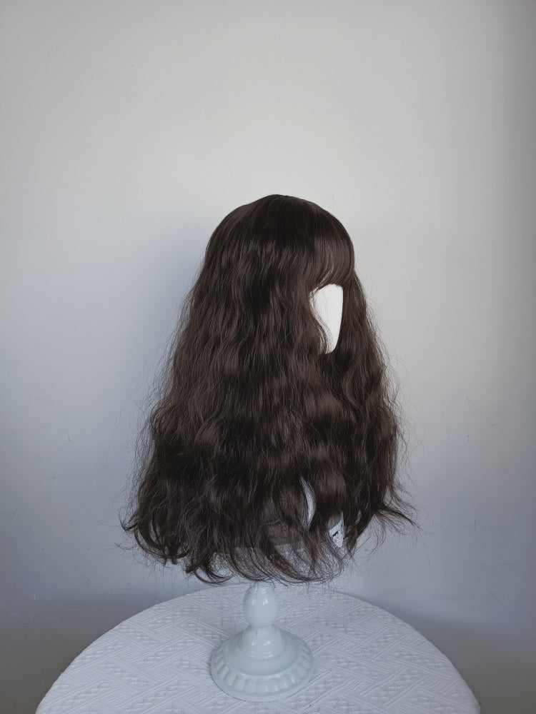 Long Wavy Dark Chocolate Brown Wig with Bangs