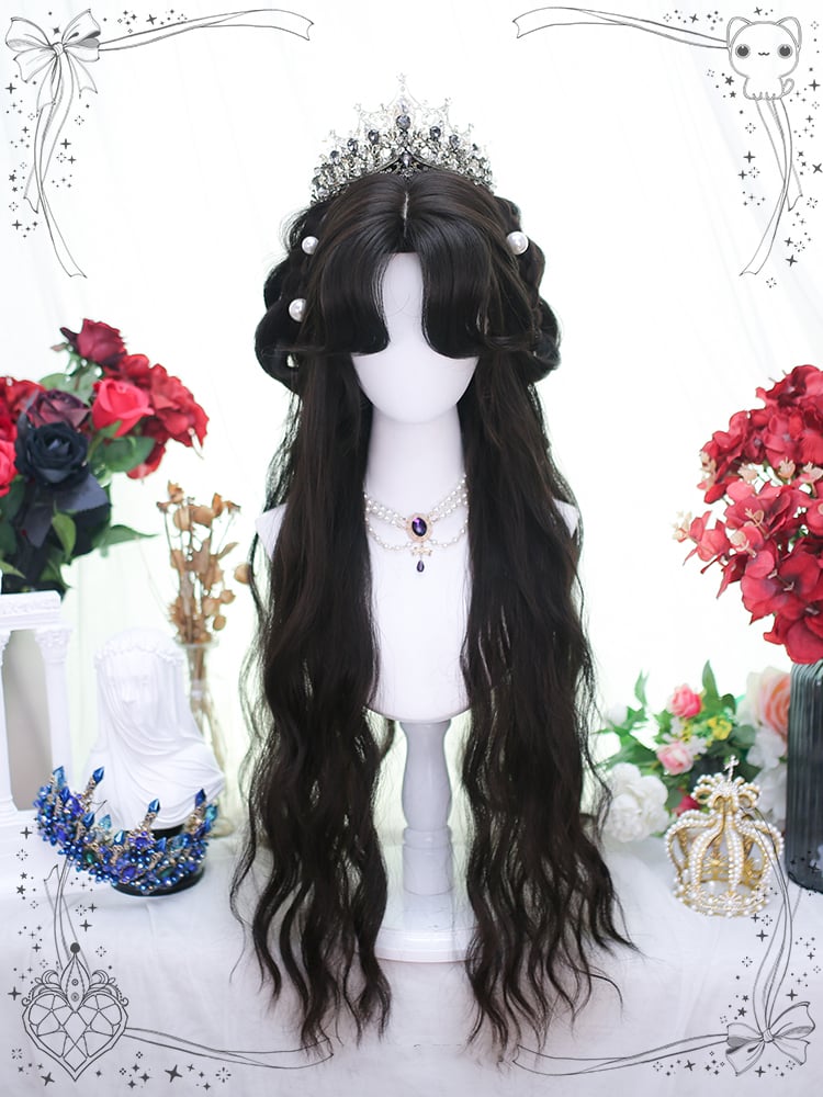 Black-brown Natural Parting Wavy Long Synthetic Wig