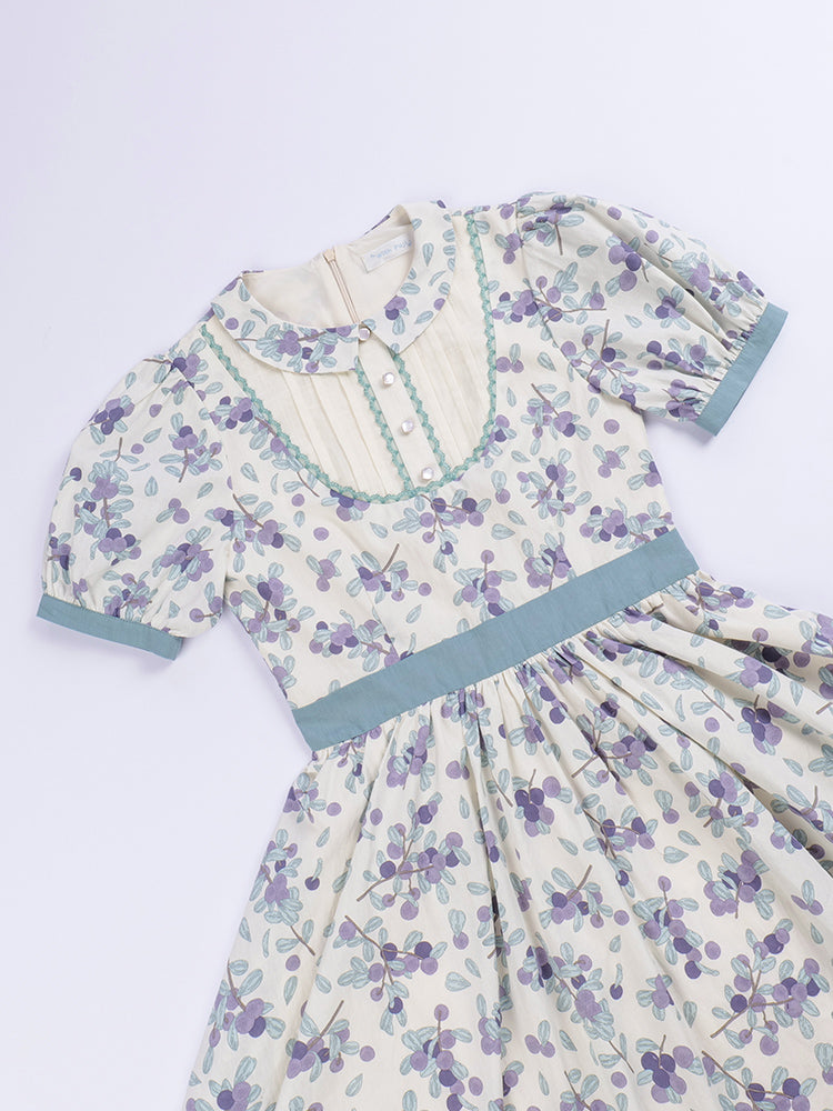 Blueberry Print Daily Dress Cotton One Piece