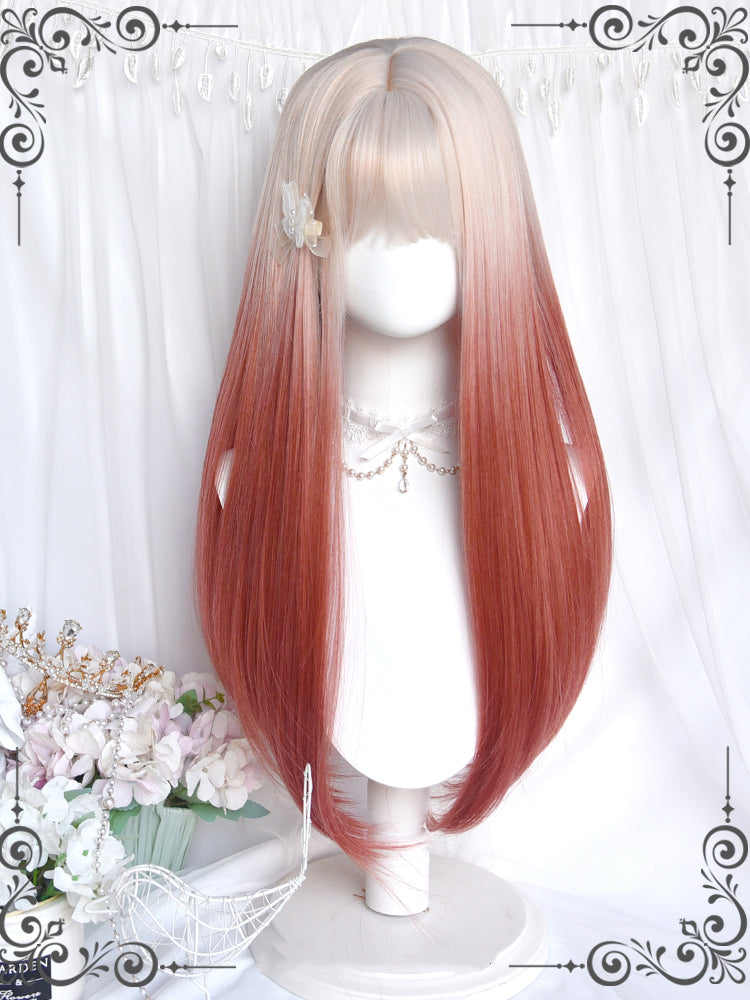 Off-white to Rust Red Ombre Long Straight Synthetic Wig