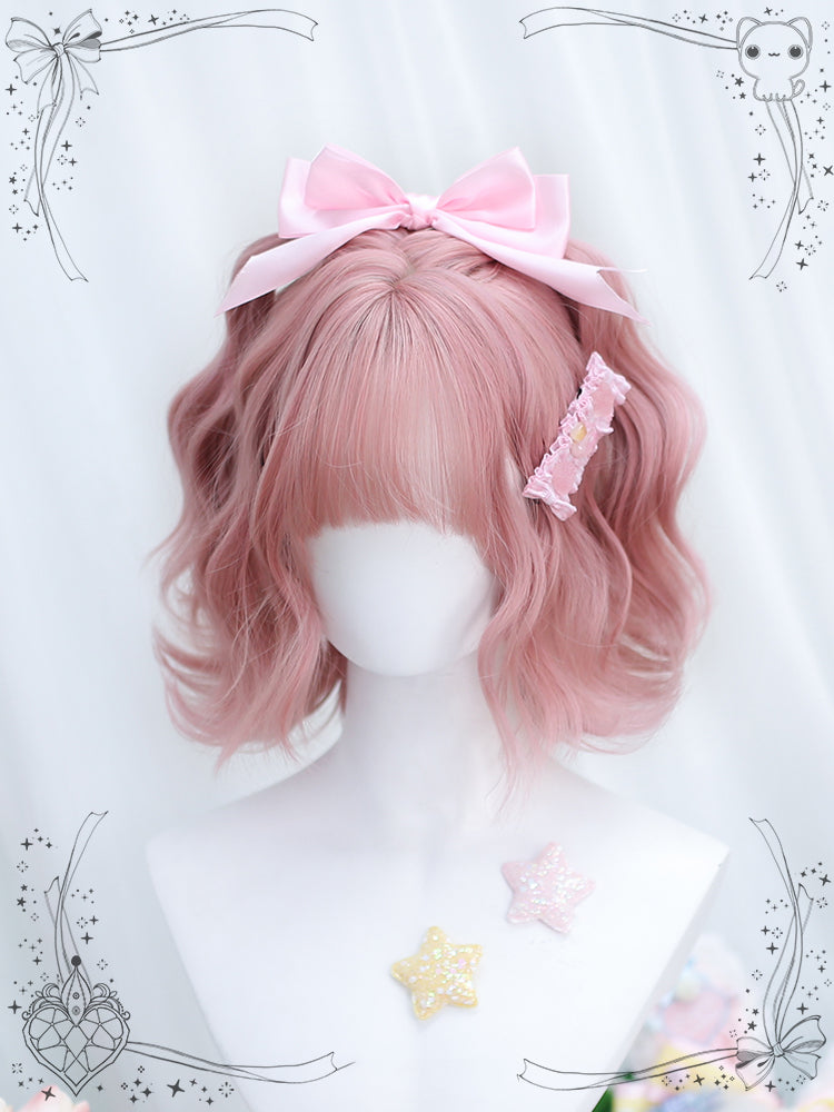 Peach Pink Short Wavy Synthetic Wig