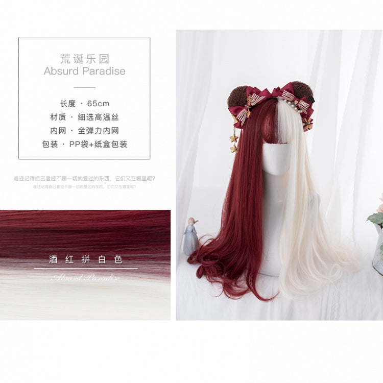 Absurd Paradise Half Red and Half White Long Synthetic Wig With Bangs