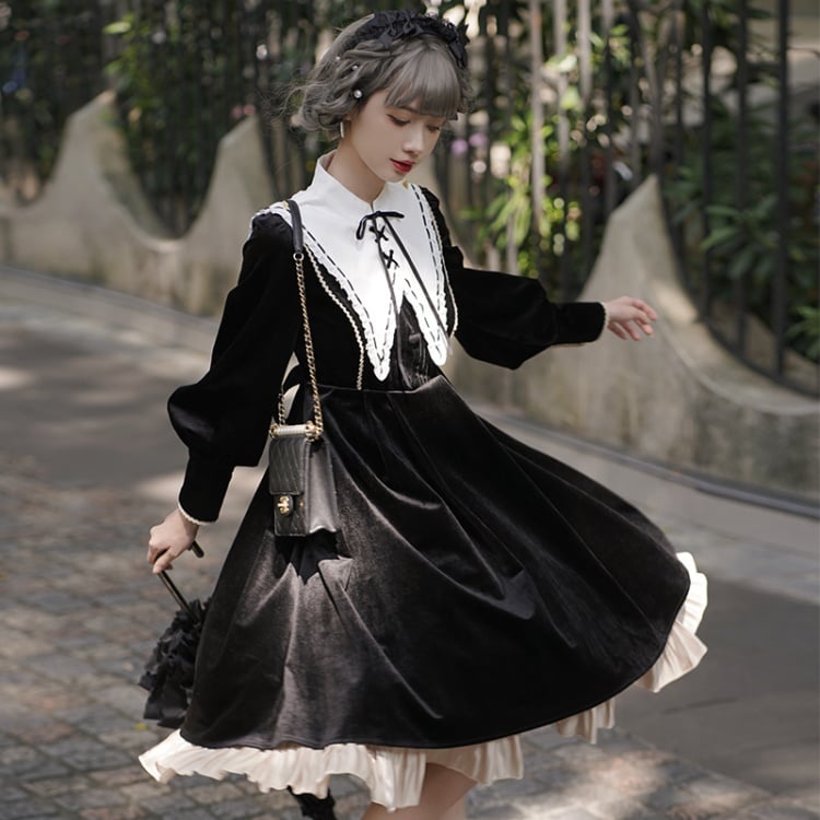 Miss Lily Removable Collar Long Sleeves Black One Piece