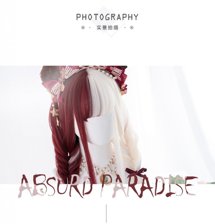 Absurd Paradise Half Red and Half White Long Synthetic Wig With Bangs