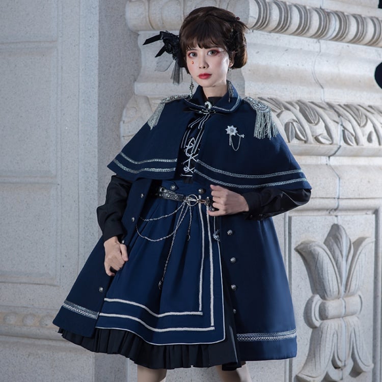 Dark Blue Military Jumper Skirt / Cape