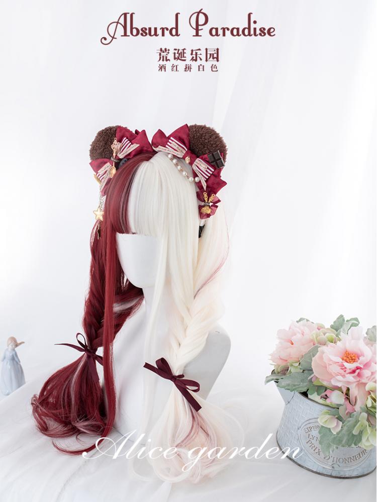Absurd Paradise Half Red and Half White Long Synthetic Wig With Bangs