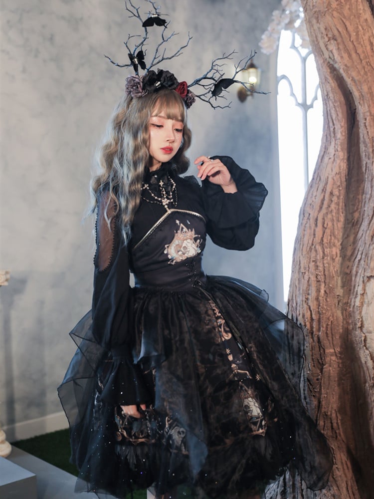 Gothic Print Halt Neck Lolita Dress Full Set