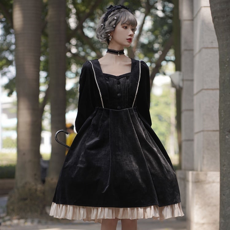 Miss Lily Removable Collar Long Sleeves Black One Piece