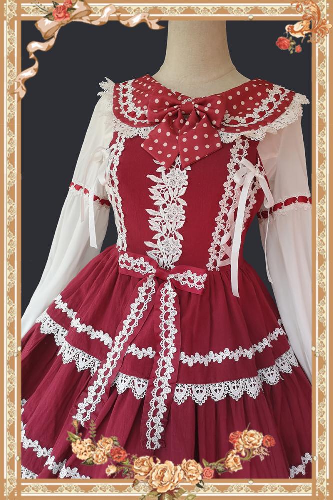 Close-Up of Red Cake Tree Tiered Flounce Skirt with Lace Details