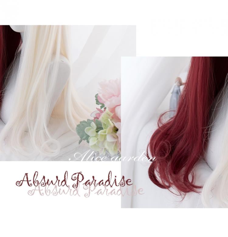Absurd Paradise Half Red and Half White Long Synthetic Wig With Bangs