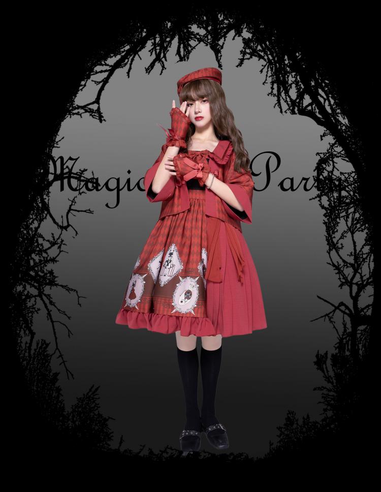 Front View of Red No One Lives Jumper Skirt